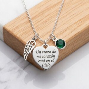 Colgante de plata de ley con ala y piedra verde (personalizado). - Imagen 1