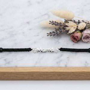 Pulsera Macramé con Corazones Calados en Plata - Imagen 1