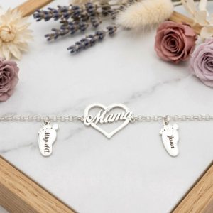 Pulsera "Mamá" con Colgantes de Pies Personalizados - Imagen 1