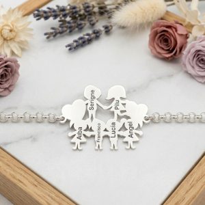 Pulsera Familiar de Seis Siluetas en Plata - Imagen 1