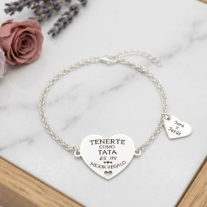 Pulsera de Cadena de Plata y Colgante de Corazón Personalizable - Imagen 1